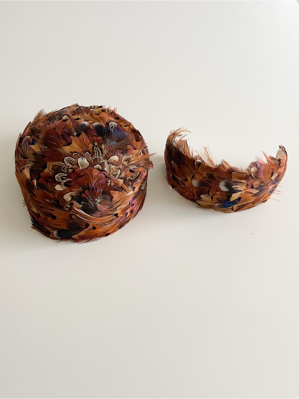 Vintage Mother Daughter Pillbox Pheasant Feather Handmade Hats